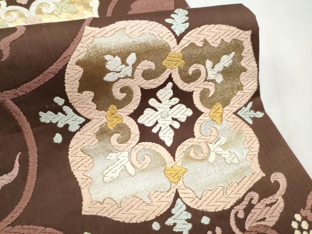 平和屋着物●六通柄袋帯 唐織 花唐草文 金糸 正絹 逸品 CABD0636hy
