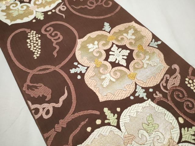 平和屋着物●六通柄袋帯 唐織 花唐草文 金糸 正絹 逸品 CABD0636hy