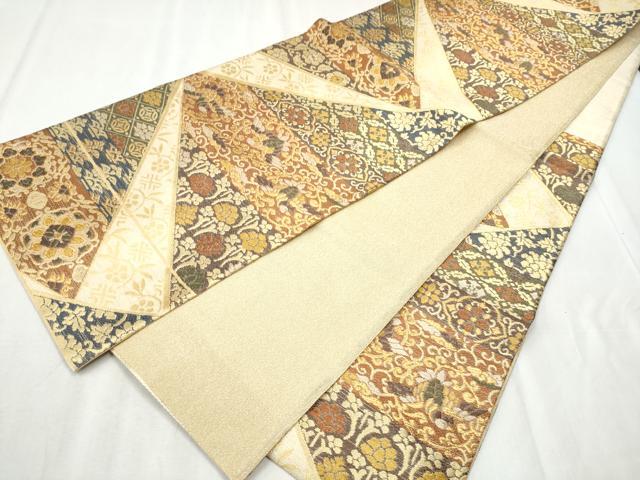 平和屋着物●六通柄袋帯　唐織　色紙重ね鳳凰花文　金糸　正絹　逸品　CABD0647hy