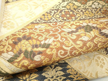 平和屋着物●六通柄袋帯　唐織　色紙重ね鳳凰花文　金糸　正絹　逸品　CABD0647hy