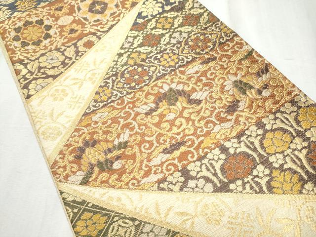 平和屋着物●六通柄袋帯　唐織　色紙重ね鳳凰花文　金糸　正絹　逸品　CABD0647hy