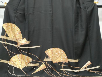 平和屋着物■豪華黒留袖 檜扇花文 金彩 正絹 逸品 CABC8855fb