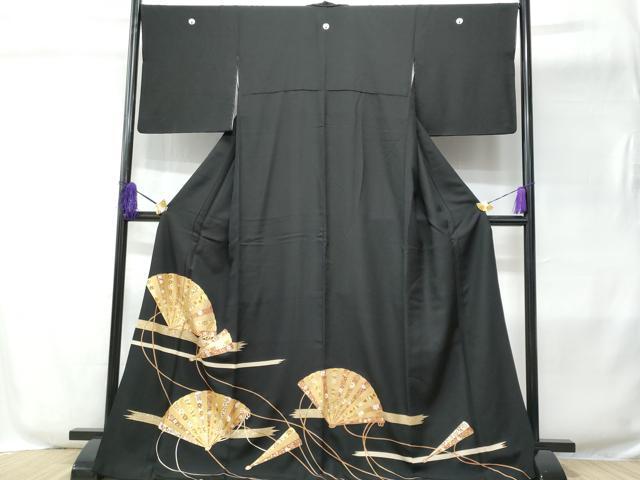 平和屋着物■豪華黒留袖 檜扇花文 金彩 正絹 逸品 CABC8855fb