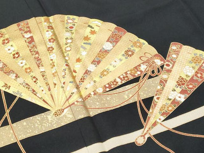 平和屋着物■豪華黒留袖 檜扇花文 金彩 正絹 逸品 CABC8855fb