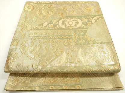 平和屋着物◎佐賀錦　六通柄袋帯　流水鳳凰更紗花文　金糸　正絹　逸品　DABB8461xg