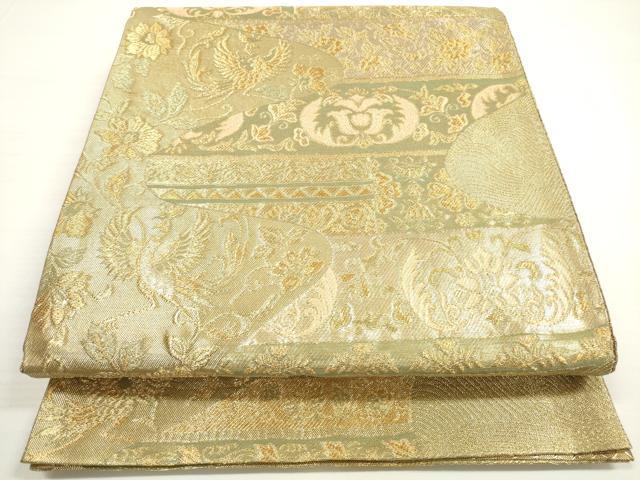 平和屋着物◎佐賀錦　六通柄袋帯　流水鳳凰更紗花文　金糸　正絹　逸品　DABB8461xg