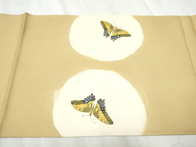 平和屋着物●塩瀬　九寸開き名古屋帯　手描き　舞蝶文　正絹　逸品　CABD0724hy