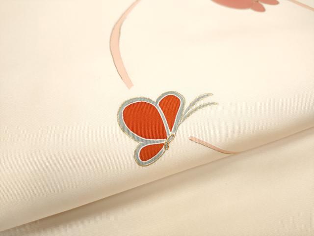 平和屋着物●塩瀬　九寸名古屋帯　駒刺繍　舞蝶丸文　金彩　正絹　逸品　CABD0693hy