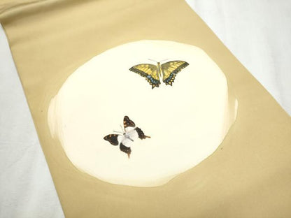 平和屋着物●塩瀬　九寸開き名古屋帯　手描き　舞蝶文　正絹　逸品　CABD0724hy