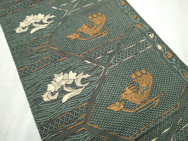 平和屋着物●本場筑前博多織 八寸名古屋帯 花鳥文 正絹 逸品 CABD0718hy