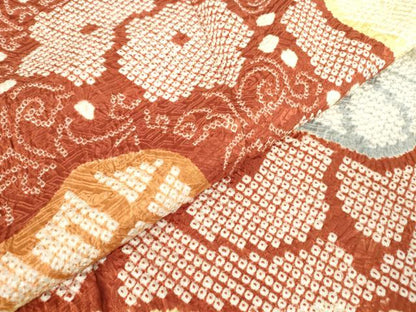 平和屋着物●訪問着　総絞り　道長花文　正絹　逸品　DABA4895az