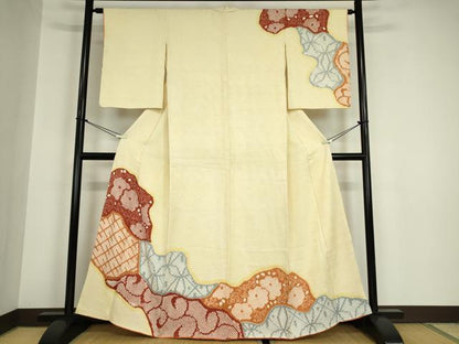 平和屋着物●訪問着　総絞り　道長花文　正絹　逸品　DABA4895az
