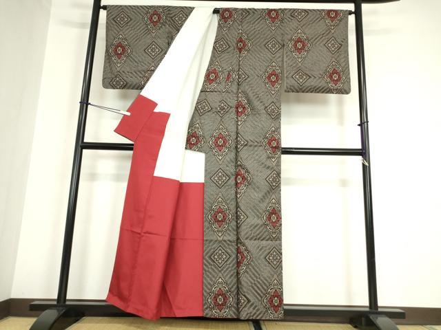 平和屋着物●本場大島紬　龍郷絣　花菱文　正絹　逸品　DABA4921az