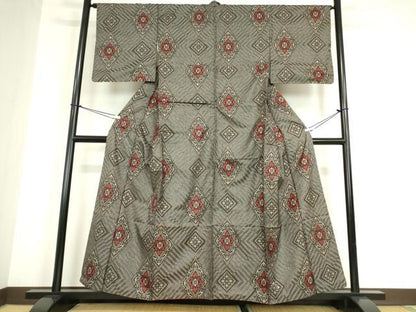 平和屋着物●本場大島紬　龍郷絣　花菱文　正絹　逸品　DABA4921az