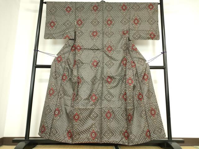 平和屋着物●本場大島紬　龍郷絣　花菱文　正絹　逸品　DABA4921az