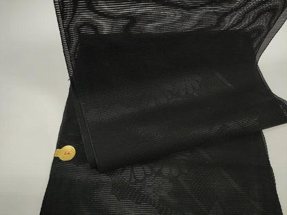 平和屋着物＊夏物 西陣 名古屋帯 帯反物 黒共帯 草花文 証紙付き 逸品 未使用 DABC1141zzz