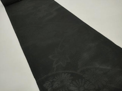 平和屋着物＊夏物 西陣 名古屋帯 帯反物 黒共帯 草花文 証紙付き 逸品 未使用 DABC1141zzz