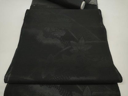 平和屋着物＊夏物 西陣 名古屋帯 帯反物 黒共帯 草花文 証紙付き 逸品 未使用 DABC1141zzz