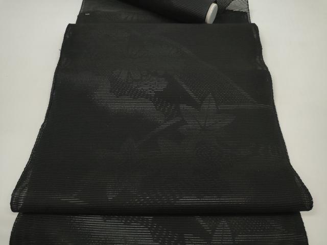 平和屋着物＊夏物 西陣 名古屋帯 帯反物 黒共帯 草花文 証紙付き 逸品 未使用 DABC1141zzz