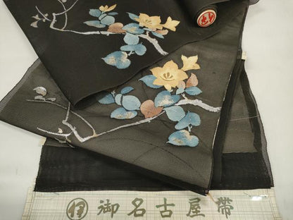 平和屋着物＊夏物　名古屋帯　帯反物　桔梗　黒地　金銀糸　伊勢丹扱い　逸品　未使用　DABC1152zzz
