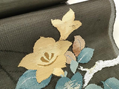 平和屋着物＊夏物　名古屋帯　帯反物　桔梗　黒地　金銀糸　伊勢丹扱い　逸品　未使用　DABC1152zzz