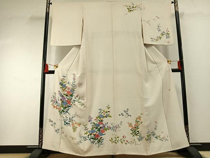 平和屋着物●訪問着　友禅　作家物　草花文　正絹　逸品　AABF5918fy