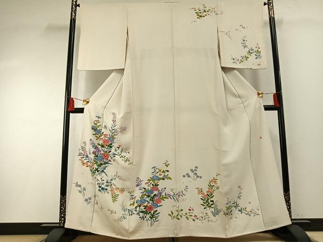 平和屋着物●訪問着　友禅　作家物　草花文　正絹　逸品　AABF5918fy