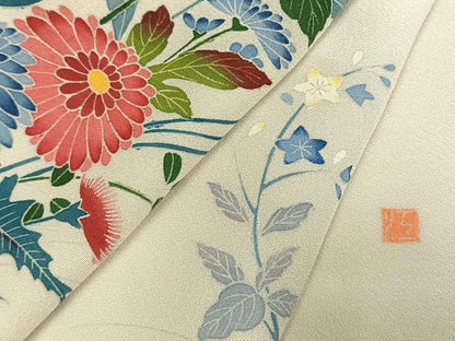 平和屋着物●訪問着　友禅　作家物　草花文　正絹　逸品　AABF5918fy