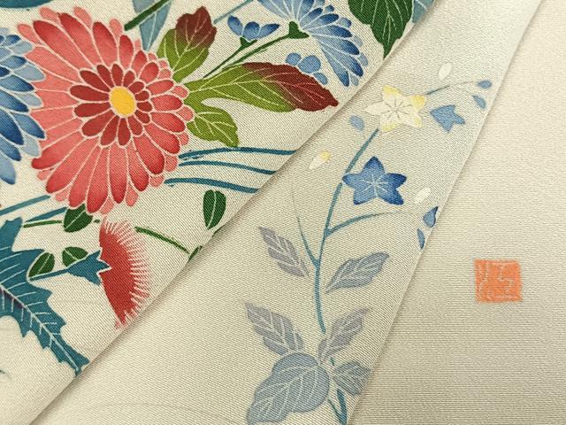 平和屋着物●訪問着　友禅　作家物　草花文　正絹　逸品　AABF5918fy
