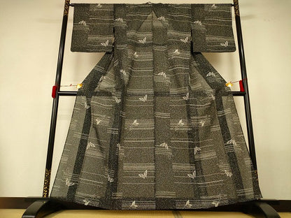 平和屋着物＊夏物 小紋 絽 舞蝶文 正絹 逸品 AABF9435jd