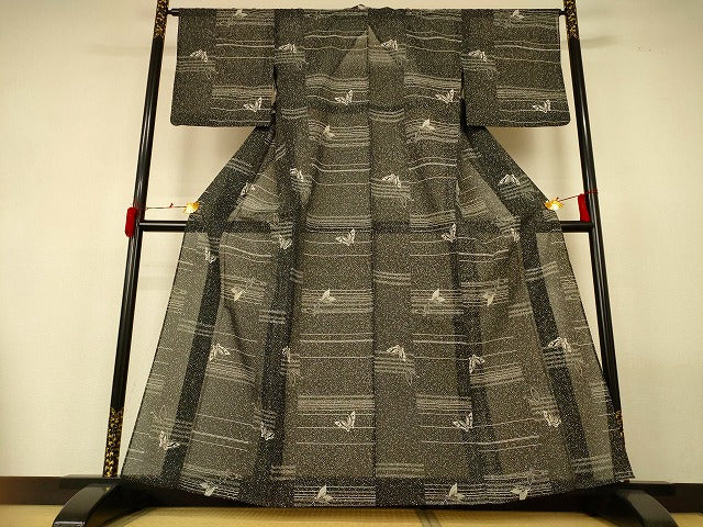 平和屋着物＊夏物 小紋 絽 舞蝶文 正絹 逸品 AABF9435jd