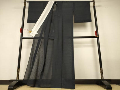 平和屋着物＊夏物 本場大島紬 夏大島 透かし織 紫黒色 反端付き 正絹 逸品 AABF9439jd