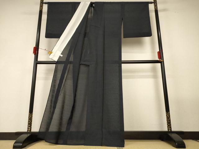 平和屋着物＊夏物 本場大島紬 夏大島 透かし織 紫黒色 反端付き 正絹 逸品 AABF9439jd