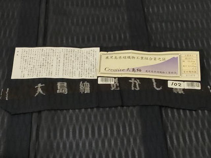 平和屋着物＊夏物 本場大島紬 夏大島 透かし織 紫黒色 反端付き 正絹 逸品 AABF9439jd
