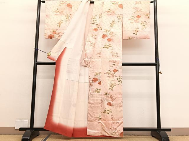 平和屋着物■上質な小紋 牡丹花文 暈し染め 金彩 正絹 逸品 BAAW4576hv