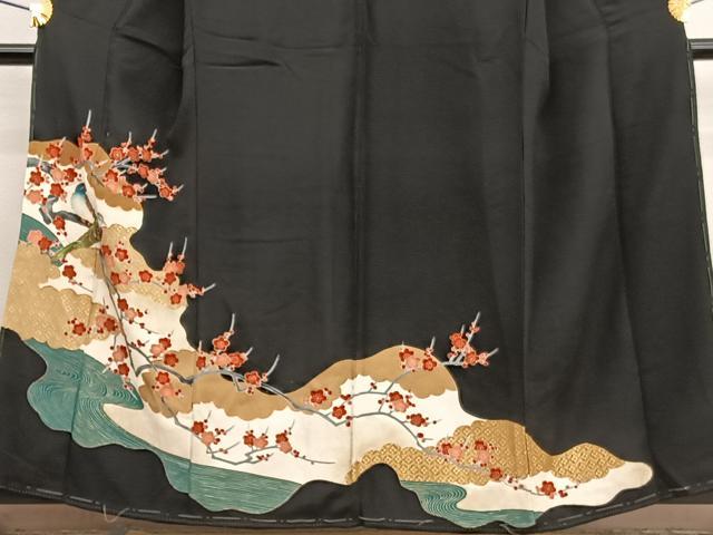 平和屋着物■豪華黒留袖　駒刺繍　休み鳥枝梅文　金彩　正絹　逸品　BAAW4628hv