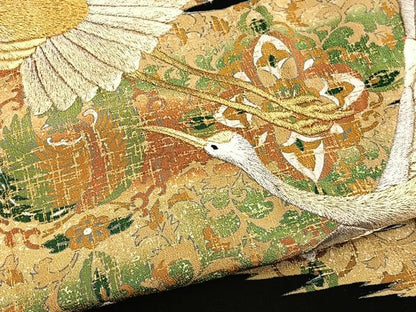 平和屋着物■豪華黒留袖　刺繍　飛鶴飾花文　金彩　正絹　逸品　BAAW4637hv