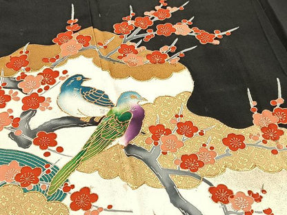 平和屋着物■豪華黒留袖　駒刺繍　休み鳥枝梅文　金彩　正絹　逸品　BAAW4628hv