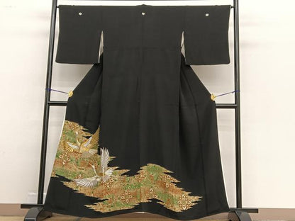 平和屋着物■豪華黒留袖　刺繍　飛鶴飾花文　金彩　正絹　逸品　BAAW4637hv