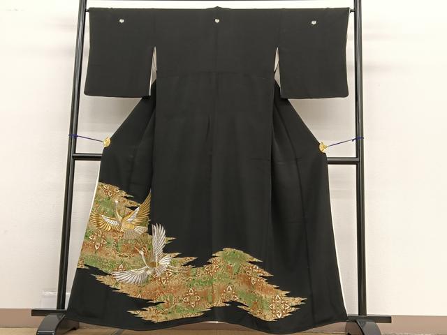 平和屋着物■豪華黒留袖　刺繍　飛鶴飾花文　金彩　正絹　逸品　BAAW4637hv