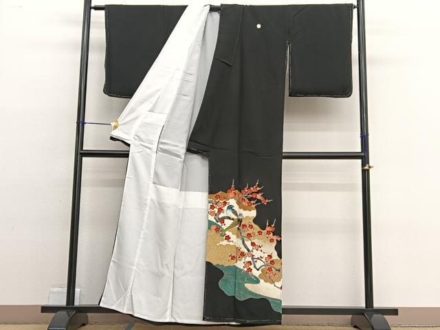 平和屋着物■豪華黒留袖　駒刺繍　休み鳥枝梅文　金彩　正絹　逸品　BAAW4628hv
