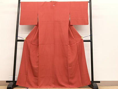 平和屋着物■上質な色無地 赤丹色 正絹 逸品 BAAW4672hv