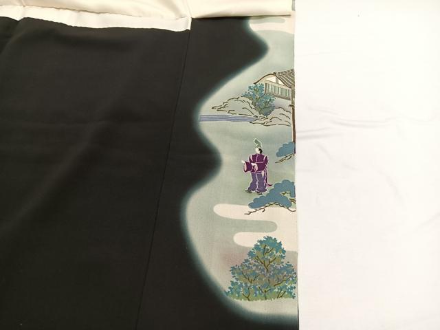 平和屋着物■豪華黒留袖　手描き　人物風景文　暈し染め　正絹　逸品　BAAW4719hv