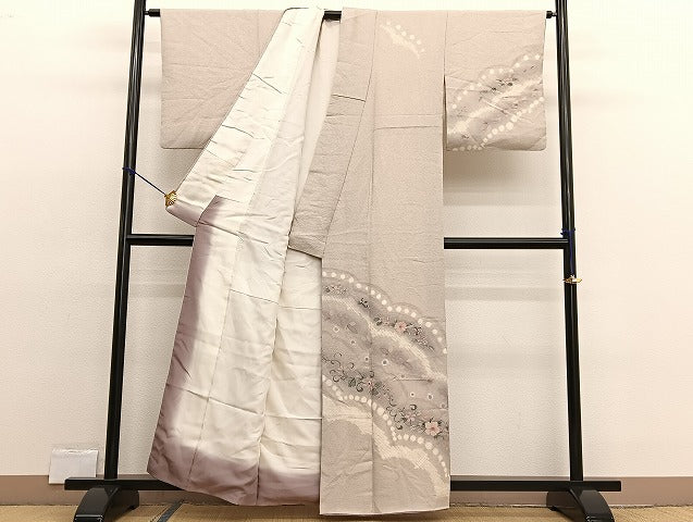 平和屋着物■訪問着 手描き 絞り 舞蝶花唐草文 暈し染め 正絹 逸品 BAAW4571hv