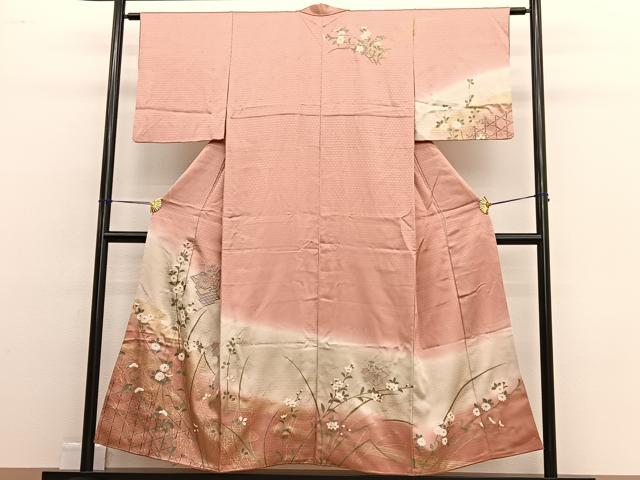 平和屋着物■中国三大刺繍　スワトウ刺繍　訪問着　松皮菱花文　暈し染め　金彩　正絹　逸品　BAAW4716hv