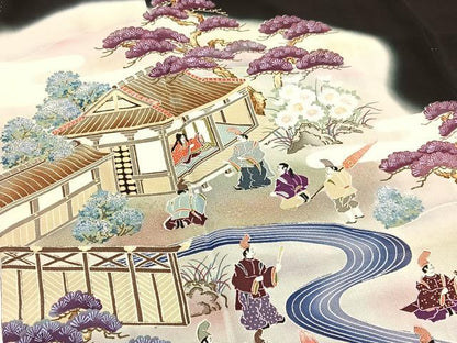 平和屋着物■豪華黒留袖　手描き　人物風景文　暈し染め　正絹　逸品　BAAW4719hv