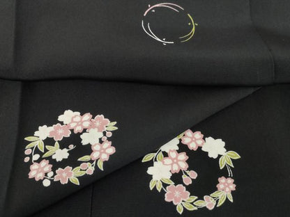 平和屋着物●長襦袢　無双仕立て　花丸文　黒地　正絹　逸品　未使用　AABG0307cs