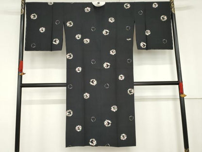 平和屋着物●長襦袢　無双仕立て　花丸文　黒地　正絹　逸品　未使用　AABG0307cs