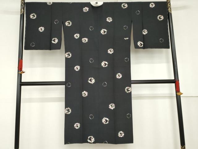 平和屋着物●長襦袢　無双仕立て　花丸文　黒地　正絹　逸品　未使用　AABG0307cs