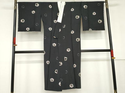 平和屋着物●長襦袢　無双仕立て　花丸文　黒地　正絹　逸品　未使用　AABG0307cs
